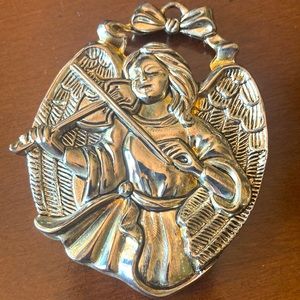 Vintage Gorham Heavy Shiny Silver tone Metal Angel Christmas Tree Ornament
